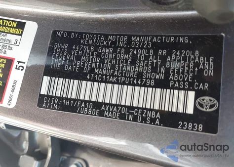 2023 Toyota Camry Le from USA, damaged, VIN 4T1C11AK1PU144798